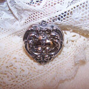 Foree Sterling Silver Puffy Heart Charm - Repousse Curlicues | Engraved G